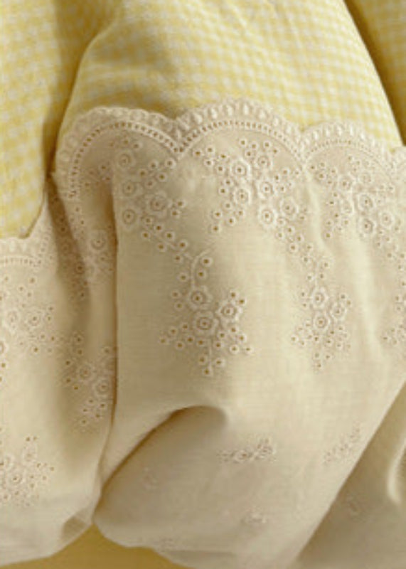 Sophia Gingham Lace Washed Cotton Bedding Set - Gray