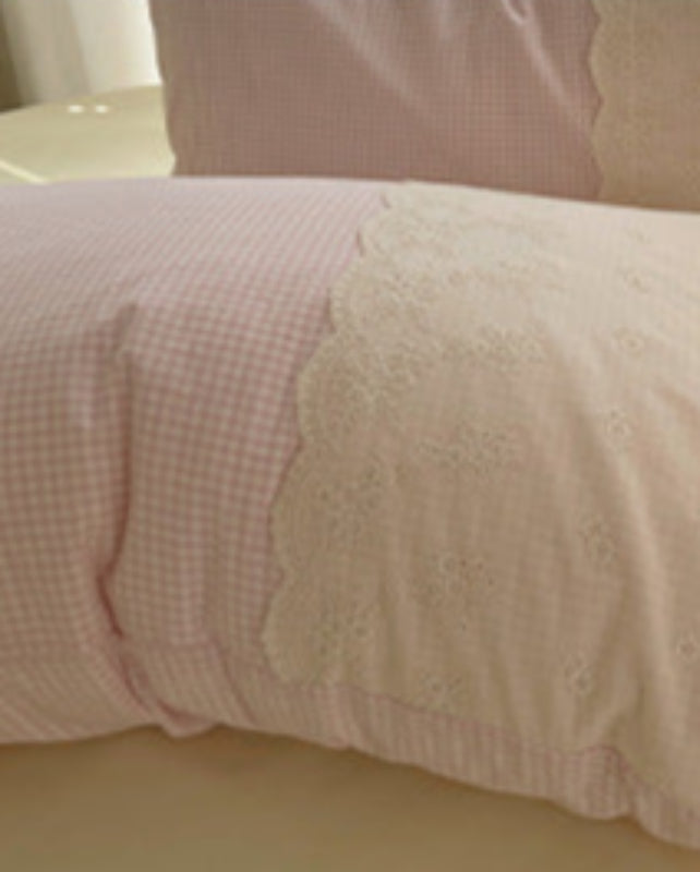 Sophia Gingham Lace Washed Cotton Bedding Set - Yellow