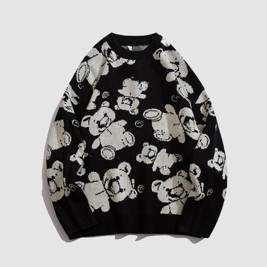 Teddy Bear Print Knitted Sweater