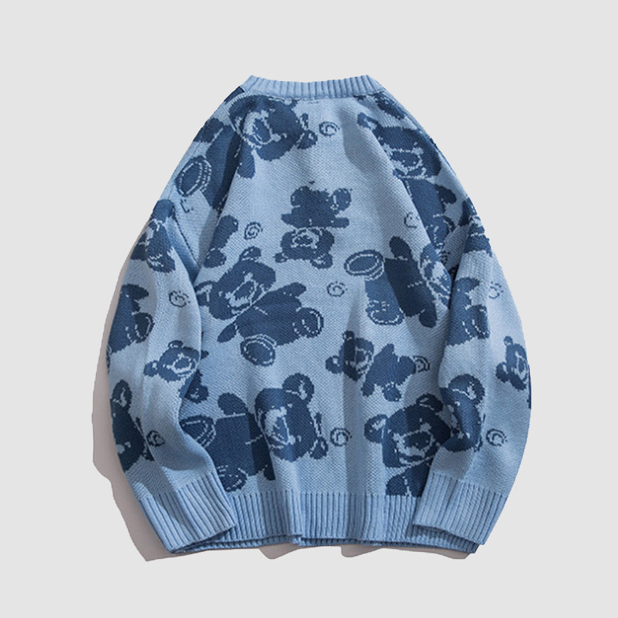 Teddy Bear Print Knitted Sweater