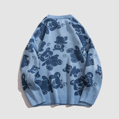 Teddy Bear Print Knitted Sweater