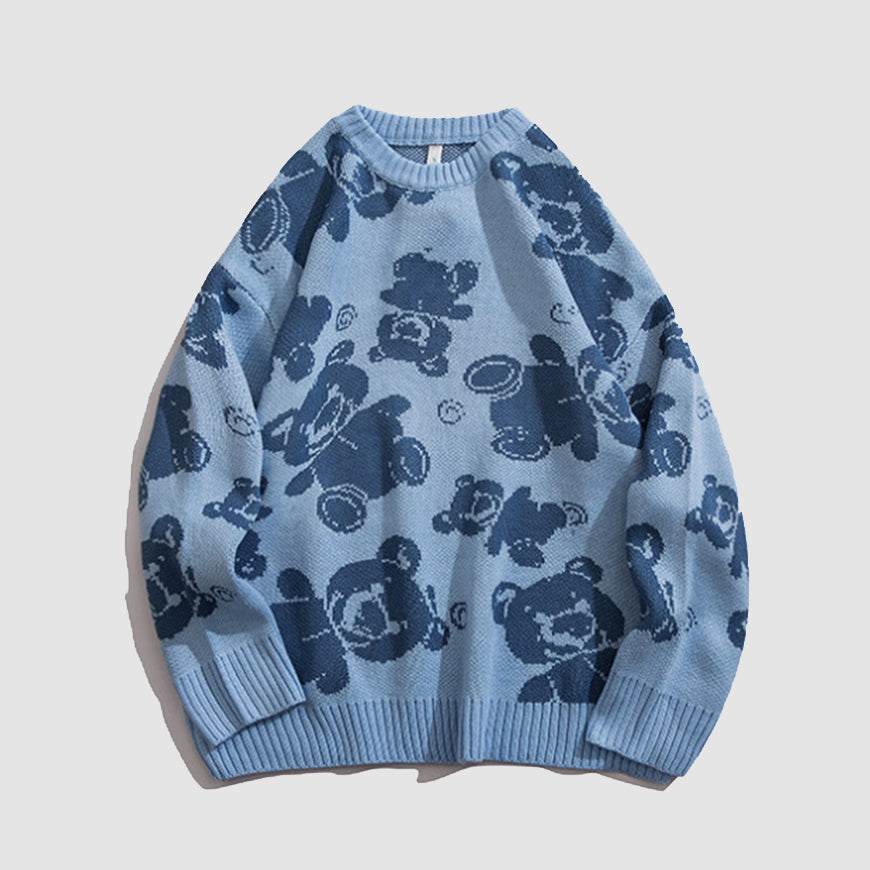 Teddy Bear Print Knitted Sweater