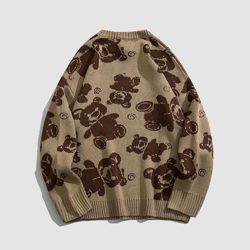 Teddy Bear Print Knitted Sweater