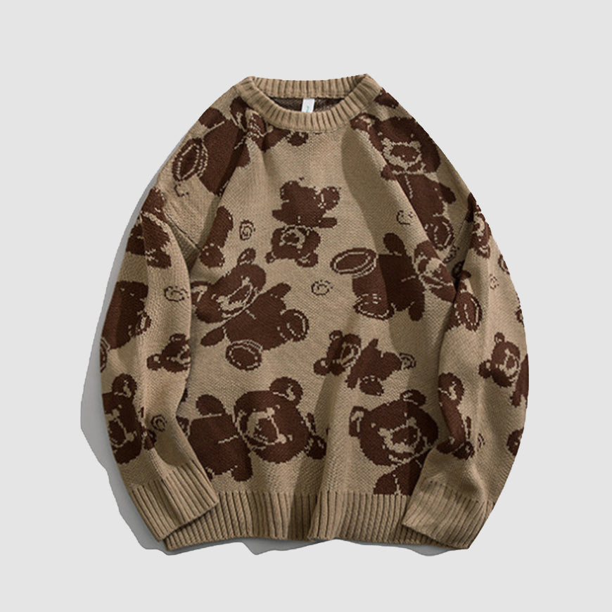 Teddy Bear Print Knitted Sweater