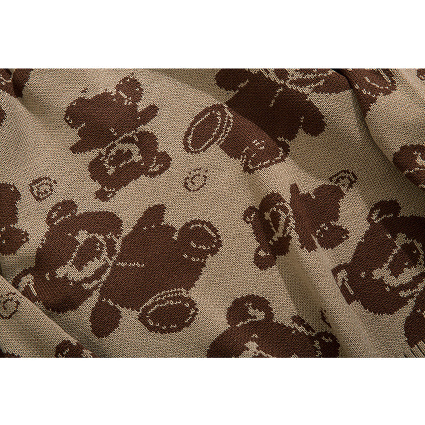 Teddy Bear Print Knitted Sweater