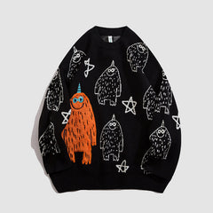 Cartoon Embroidered Print Sweater