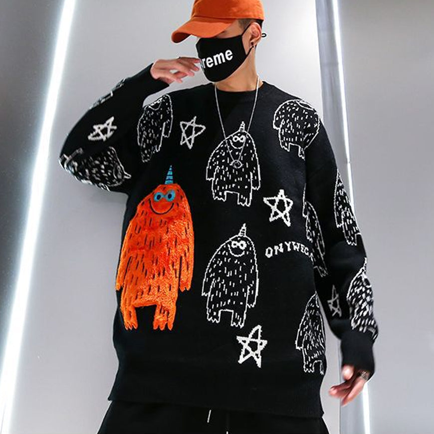 Cartoon Embroidered Print Sweater