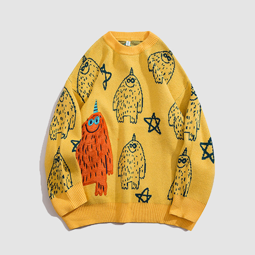 Cartoon Embroidered Print Sweater