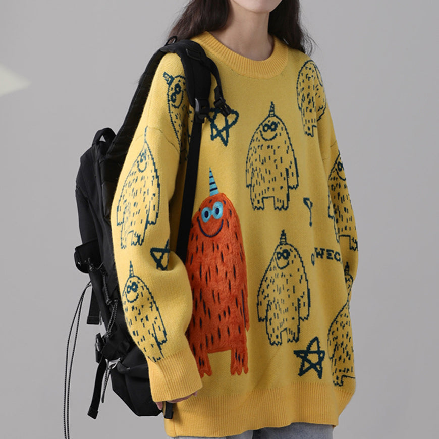 Cartoon Embroidered Print Sweater