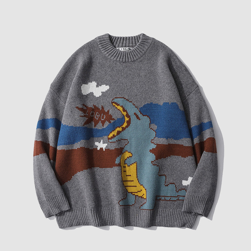 Strickpullover mit Dinosaurier-Print