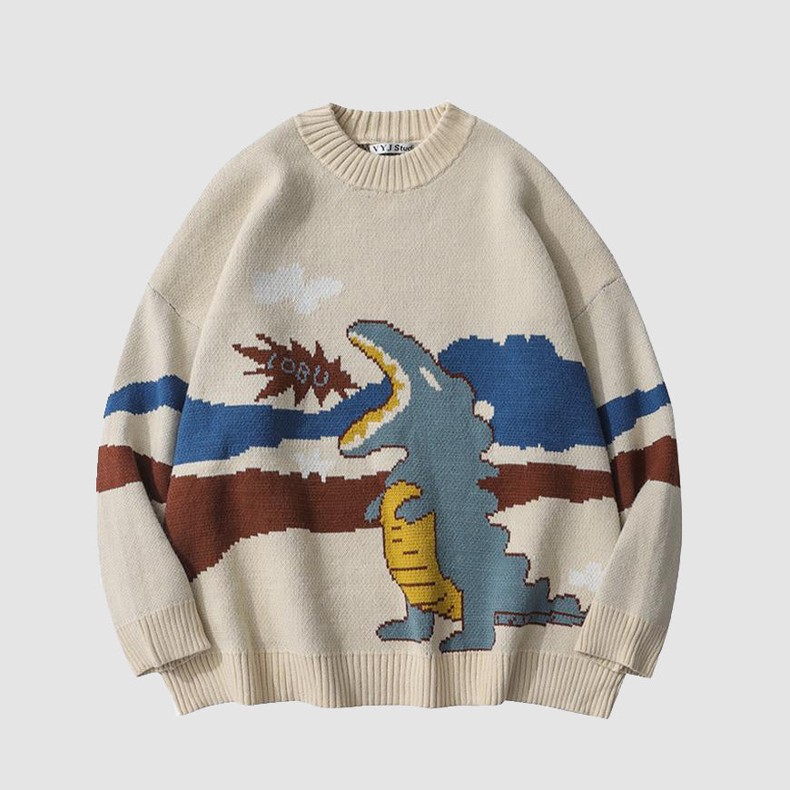 Strickpullover mit Dinosaurier-Print