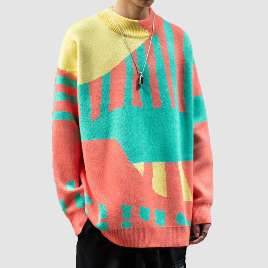 Strickpullover mit Farbblock-Print