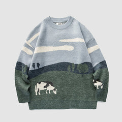 Cow Knitted Printed Sweater