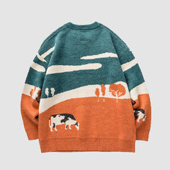 Cow Knitted Printed Sweater