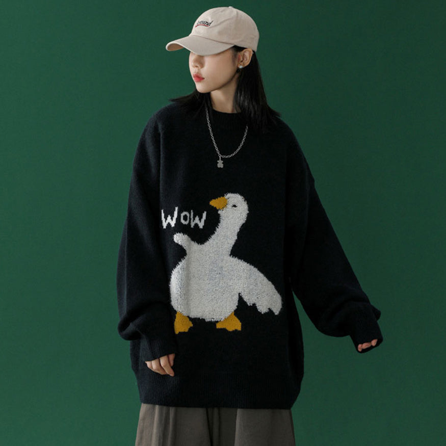 Cartoon Goose Print Sweater