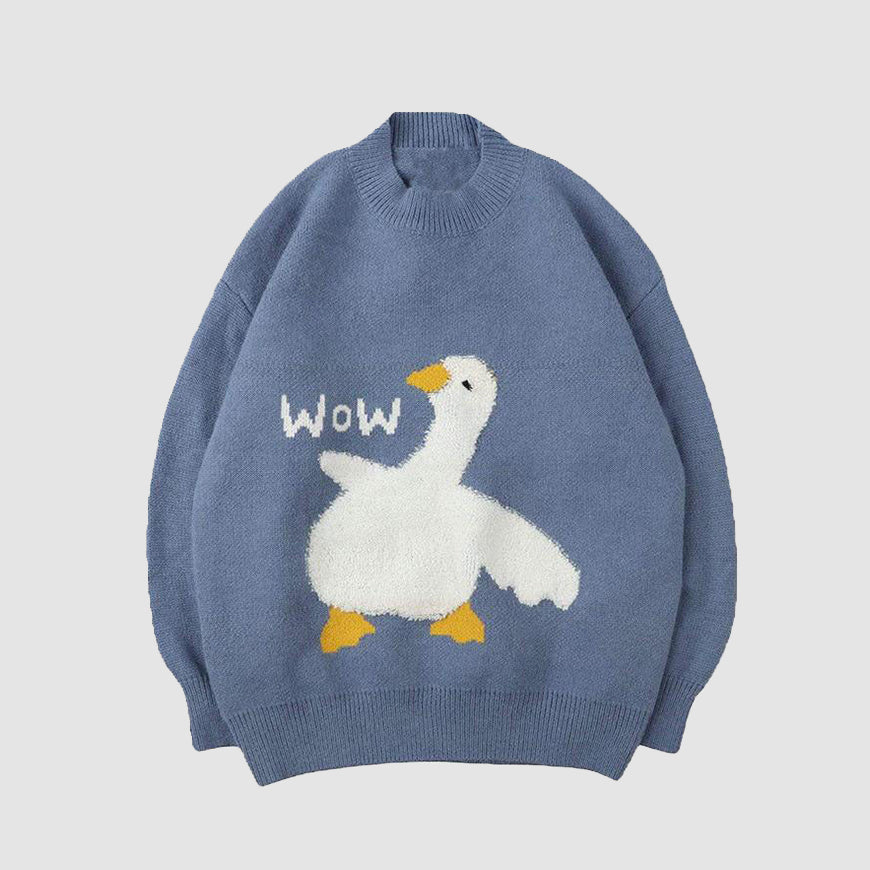 Pullover mit Cartoon-Gänse-Print