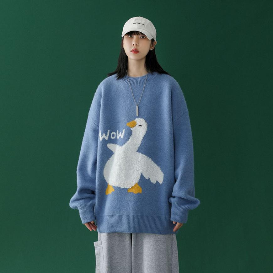 Pullover mit Cartoon-Gänse-Print