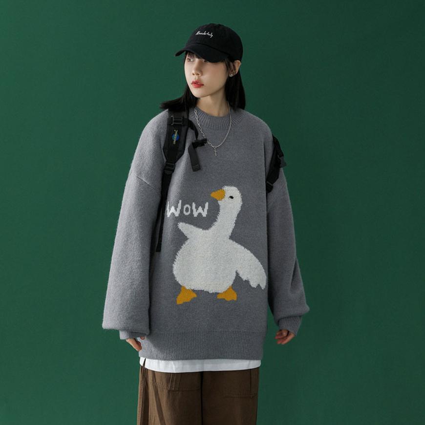 Pullover mit Cartoon-Gänse-Print