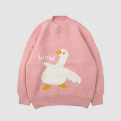 Cartoon Goose Print Sweater