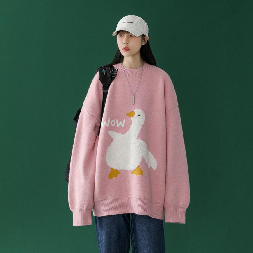 Pullover mit Cartoon-Gänse-Print