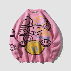 Splicing Smile Print Sweater