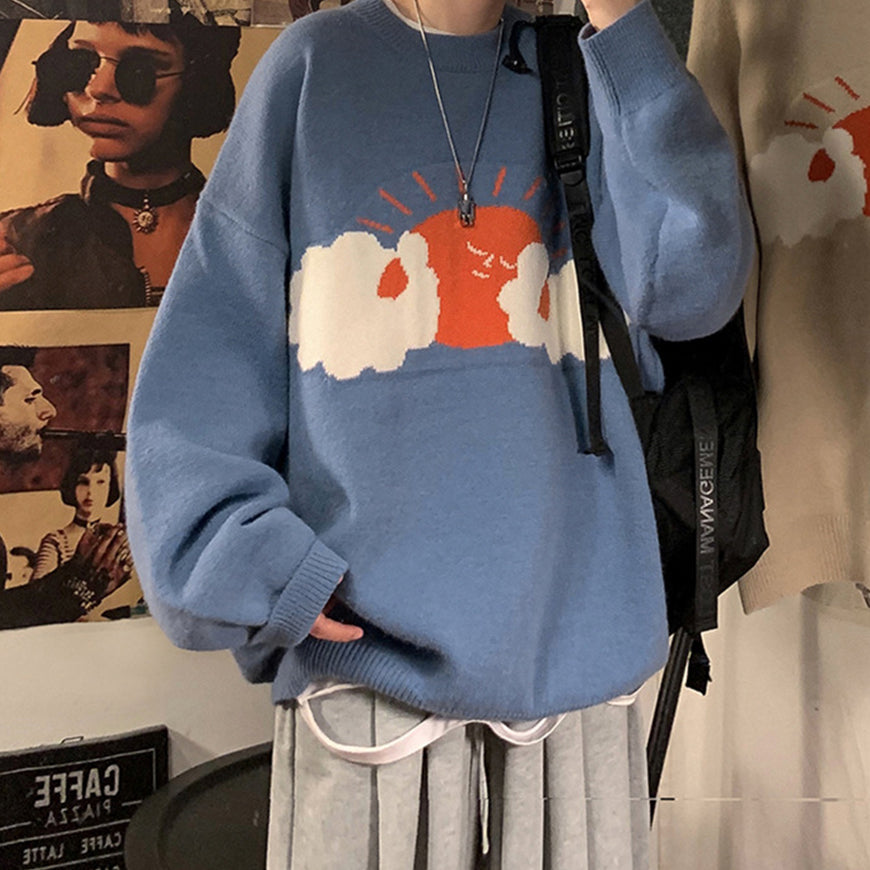 Cartoon Sun Graffiti Knit Sweater