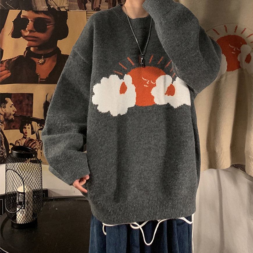 Cartoon Sun Graffiti Knit Sweater