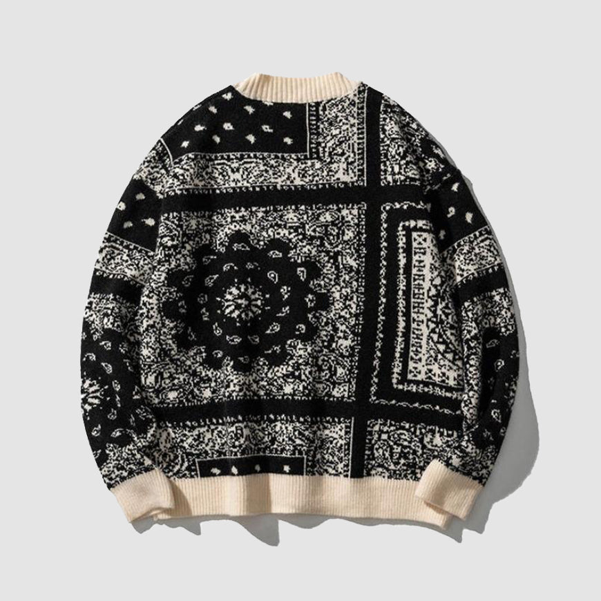 Vintage Cashew Flower Pattern Knit Sweater