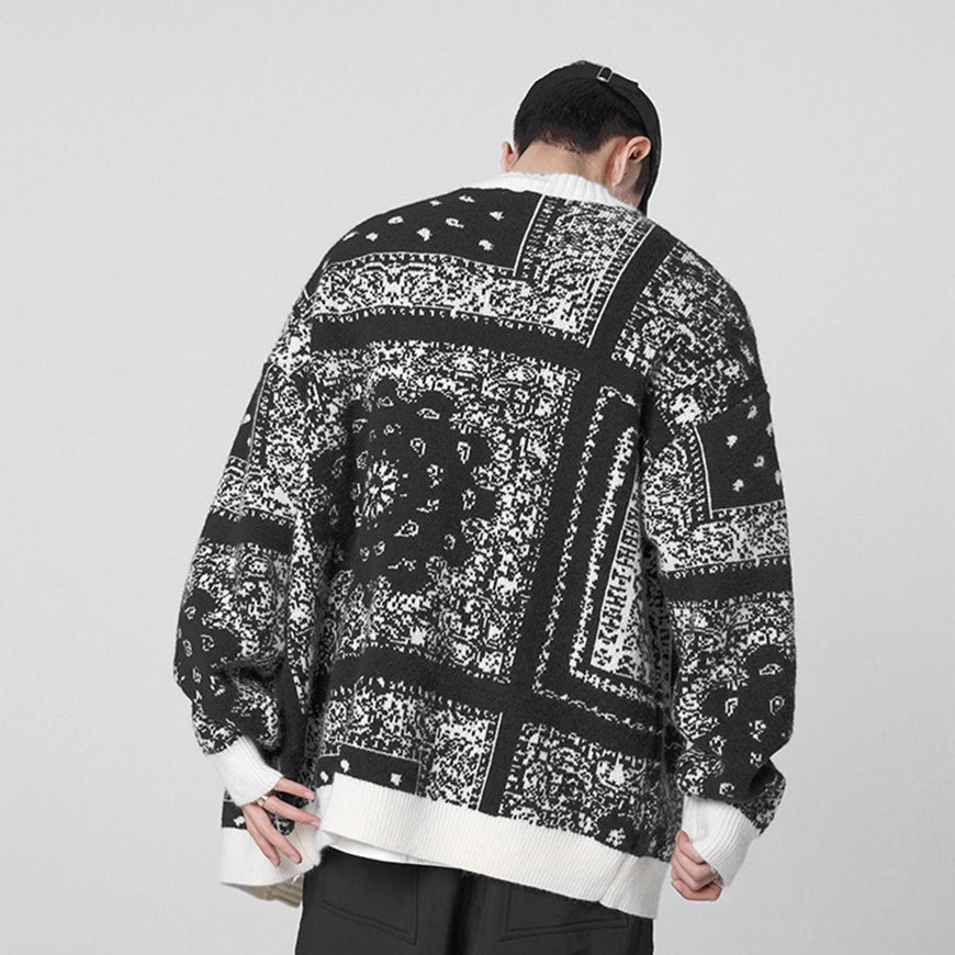 Vintage Cashew Flower Pattern Knit Sweater