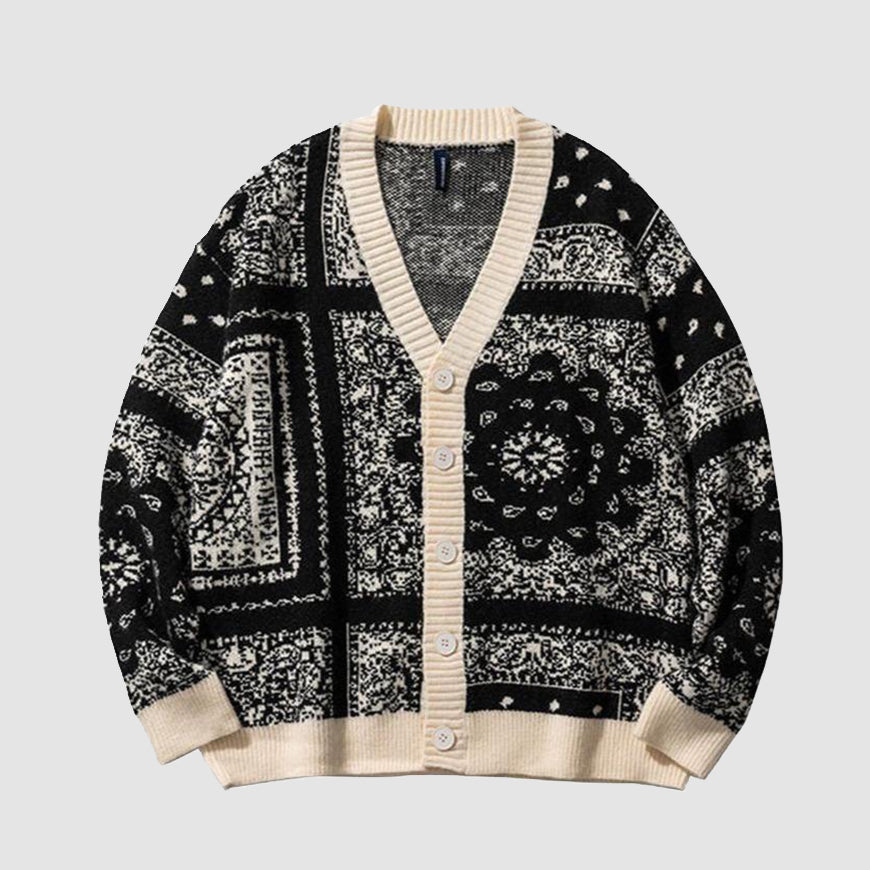 Vintage Cashew Flower Pattern Knit Sweater