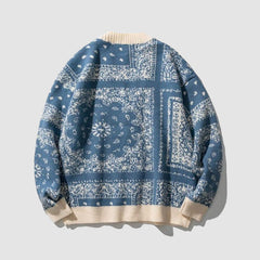 Vintage Cashew Flower Pattern Knit Sweater