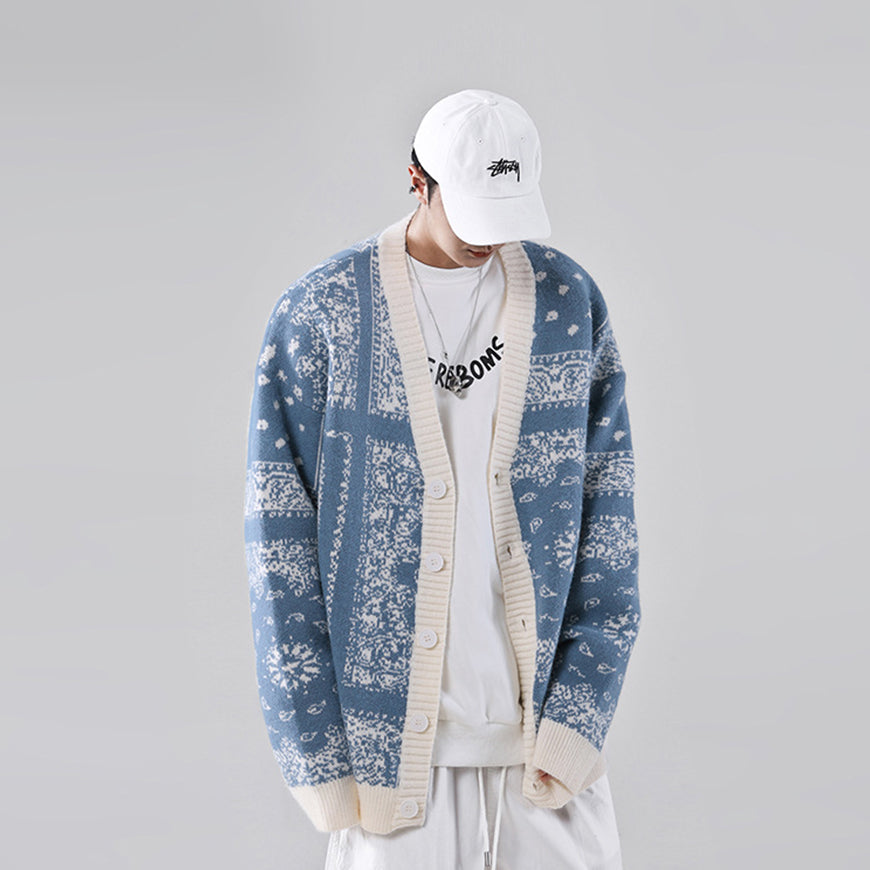 Vintage Cashew Flower Pattern Knit Sweater