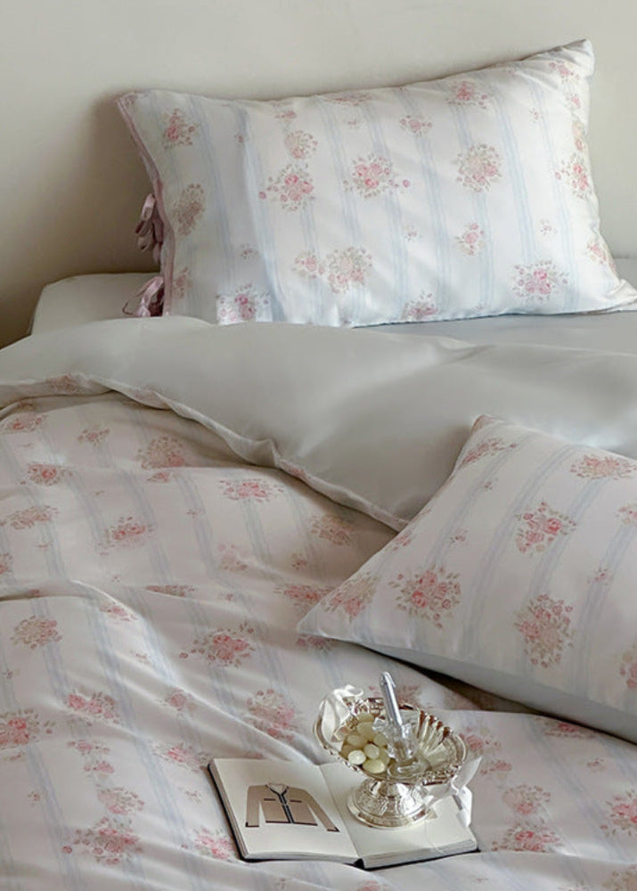 Bianca Floral Ribbon Tied TENCEL Bedding Set - Ivory Blue