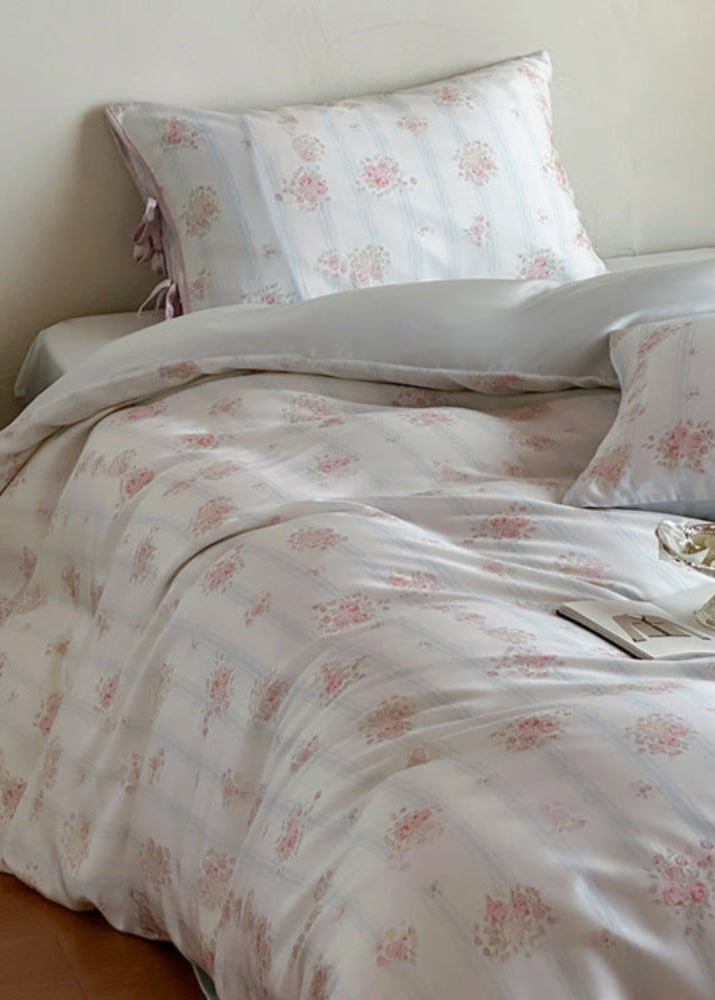 Bianca Floral Ribbon Tied TENCEL Bedding Set - Ivory Blue