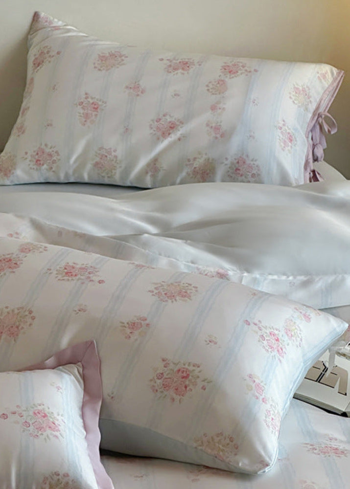Bianca Floral Ribbon Tied TENCEL Bedding Set - Ivory Blue