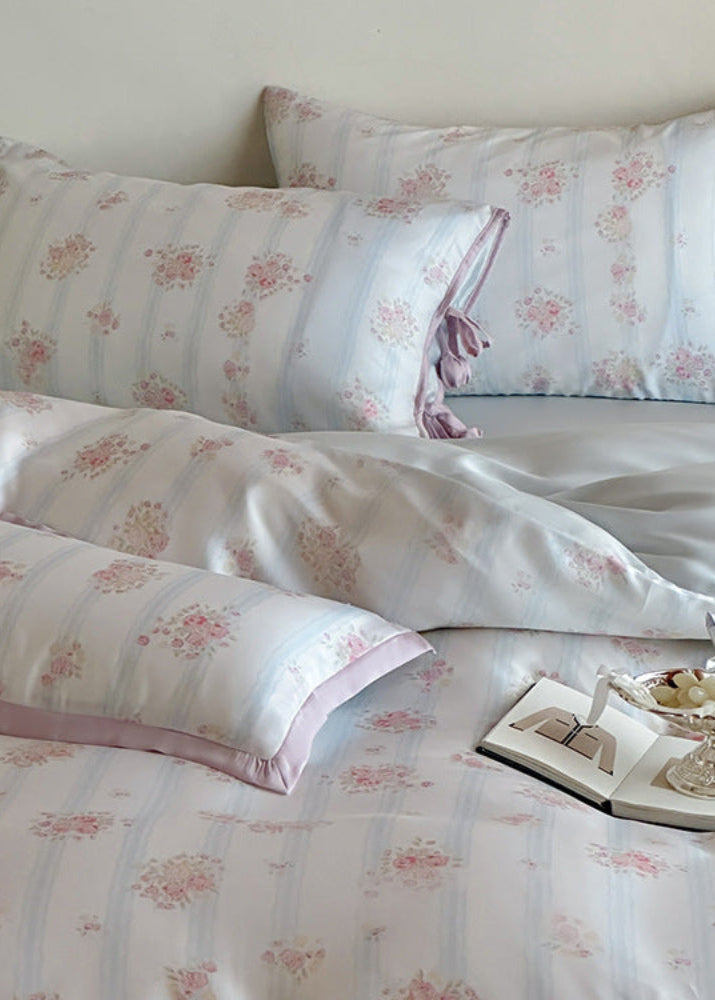 Bianca Floral Ribbon Tied TENCEL Bedding Set - Ivory Blue