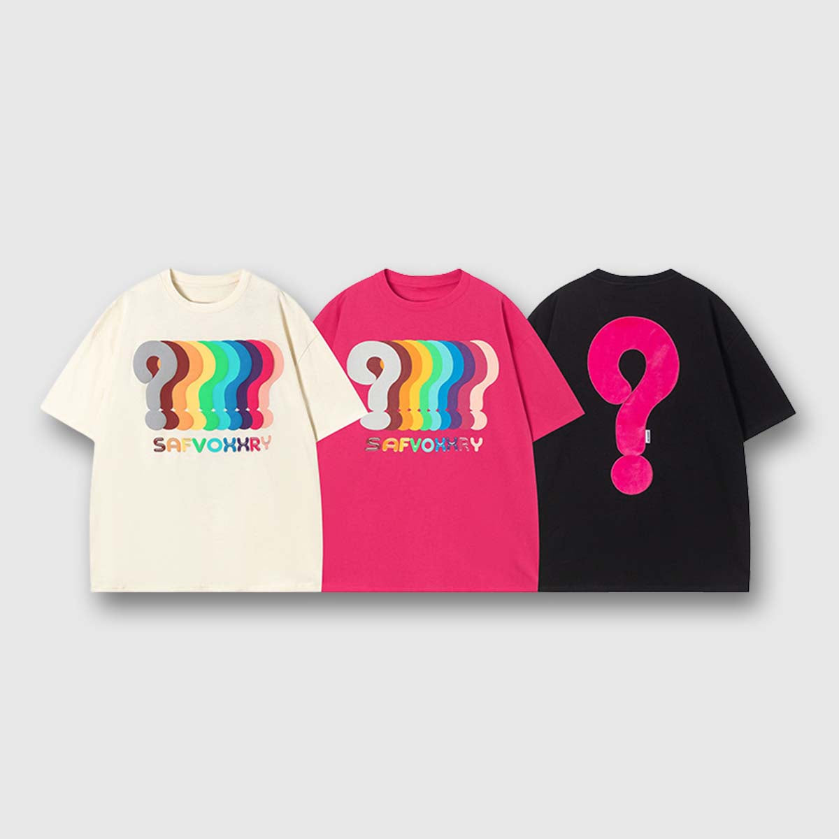 Camiseta con preguntas coloridas