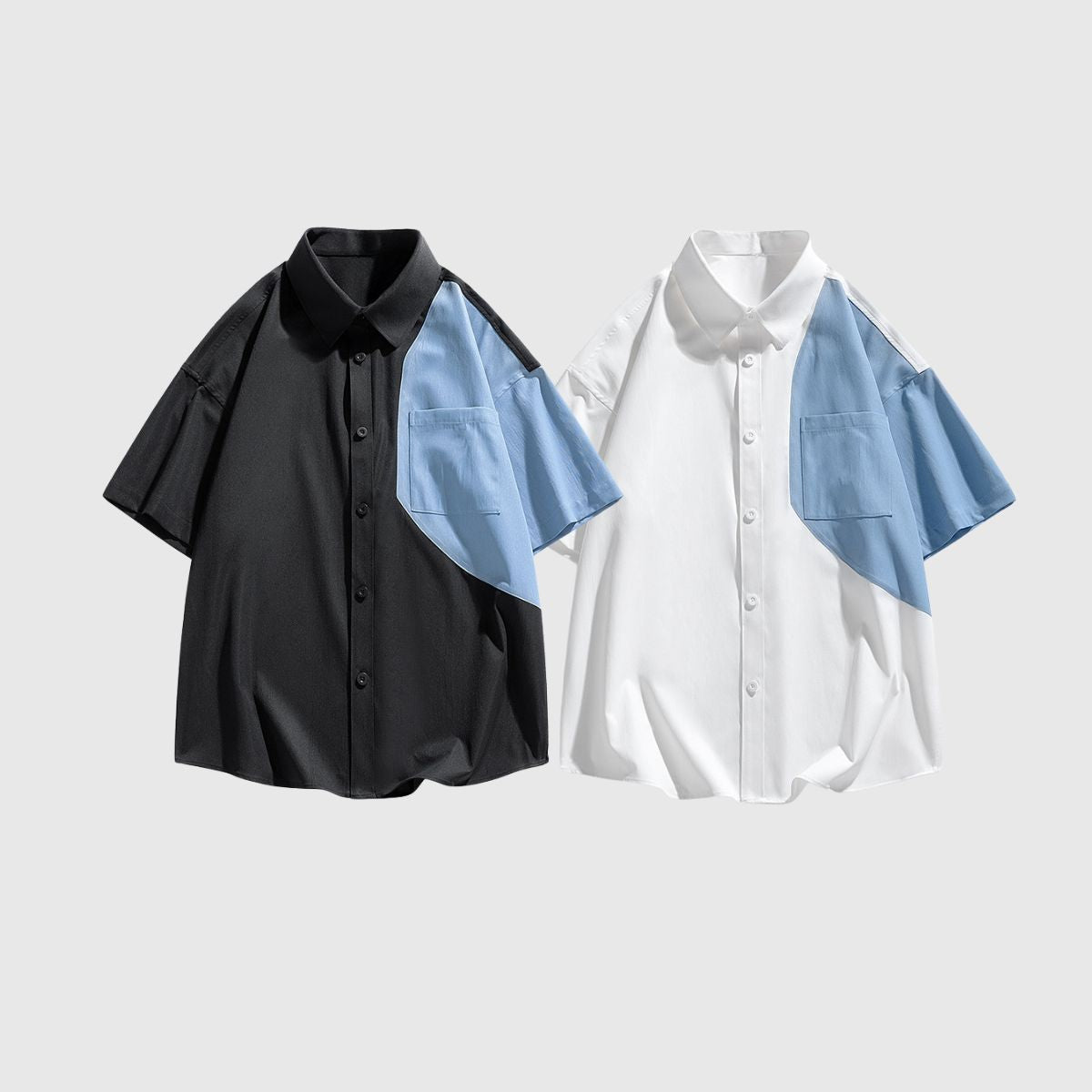 Camisa de seda color block con efecto hielo