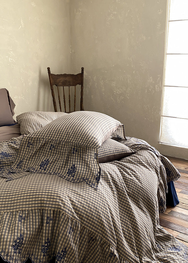 Willa Retro Double Gauze Gingham Bedding Set - Brown