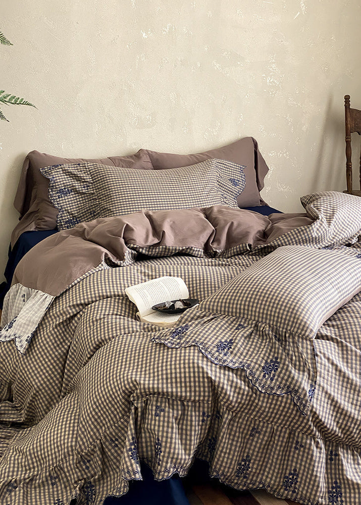 Willa Retro Double Gauze Gingham Bedding Set - Brown