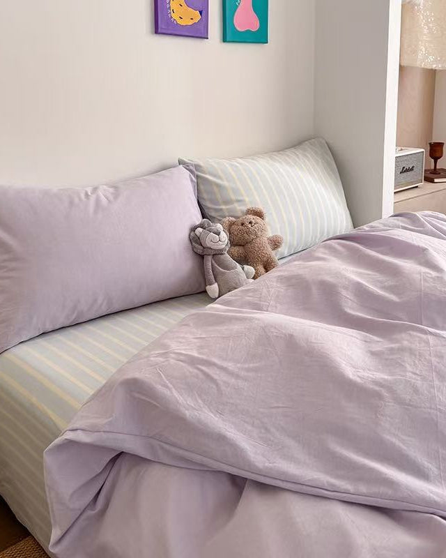 Chloe Pastel Candy Cotton Bedding Set - Pink Plaid