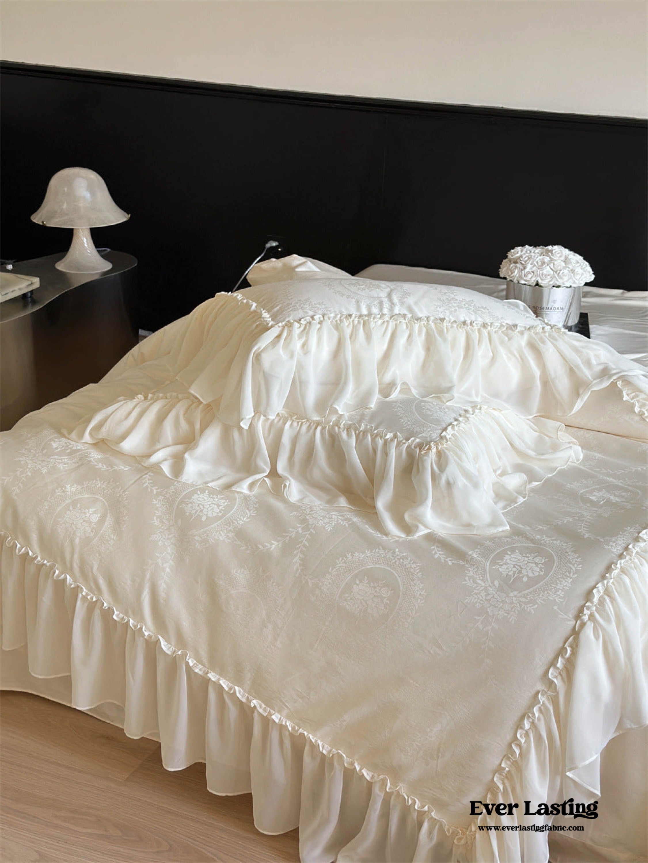 Airy Silky Floral Lace Bedding Set