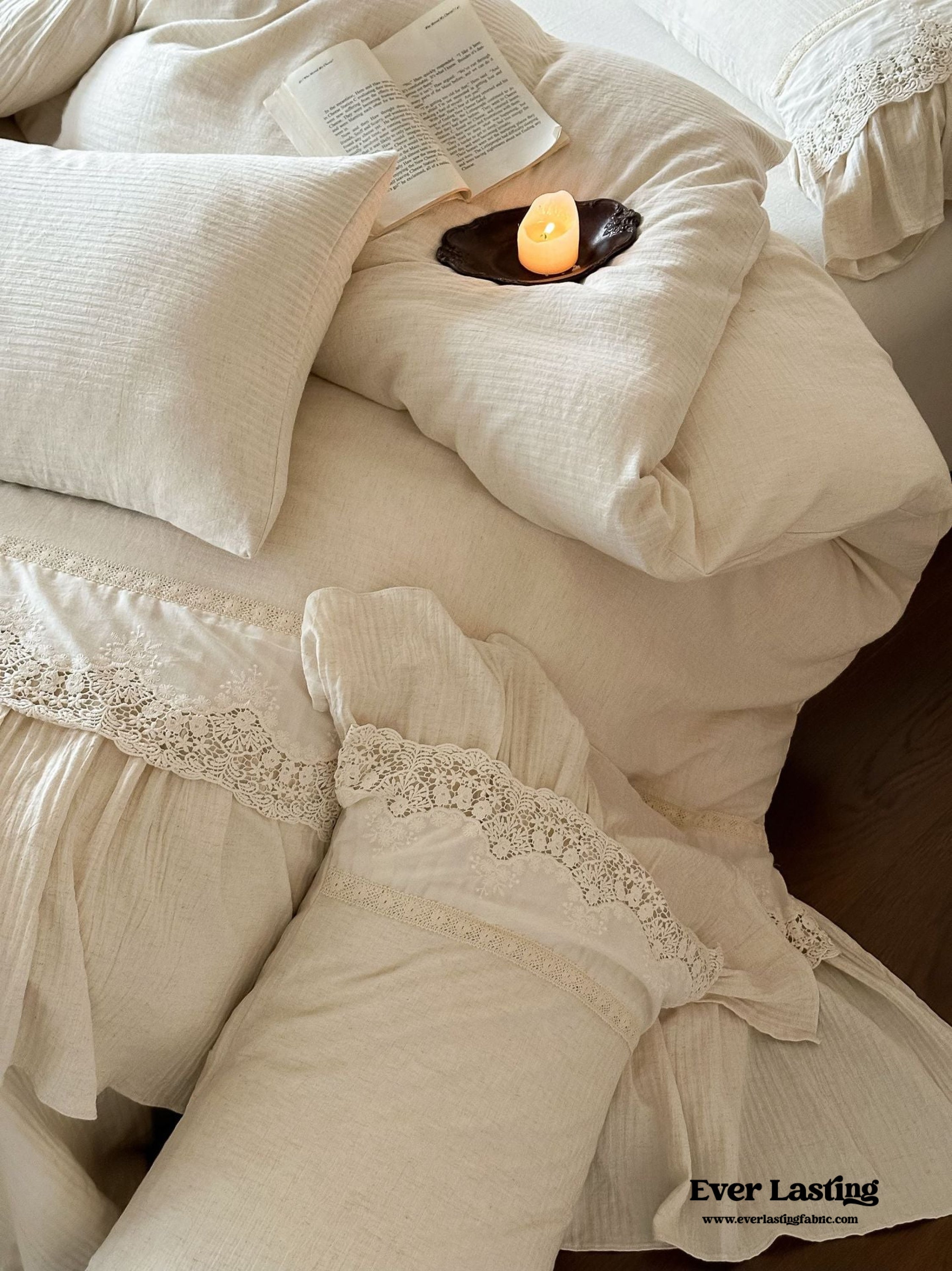 Amelie Lace Embroidered Linen Cotton Bedding Set