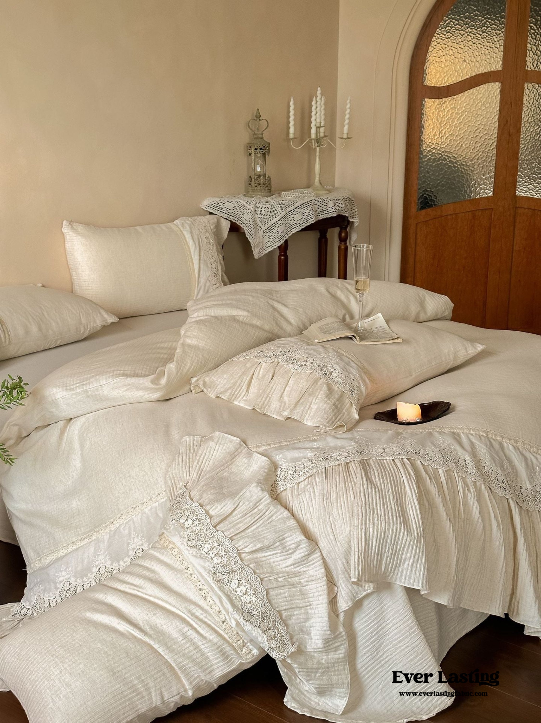 Amelie Lace Embroidered Linen Cotton Bedding Set