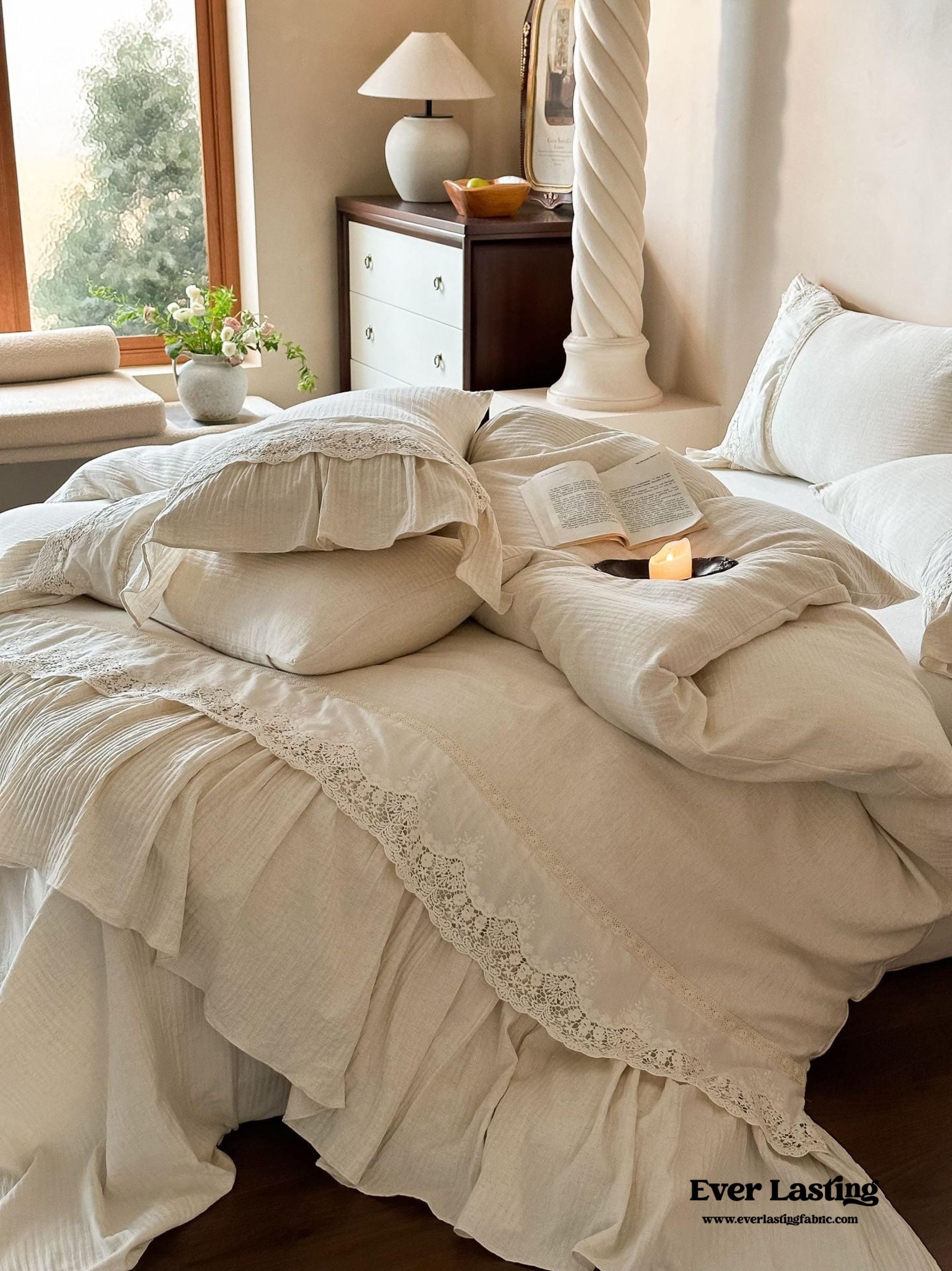 Amelie Lace Embroidered Linen Cotton Bedding Set