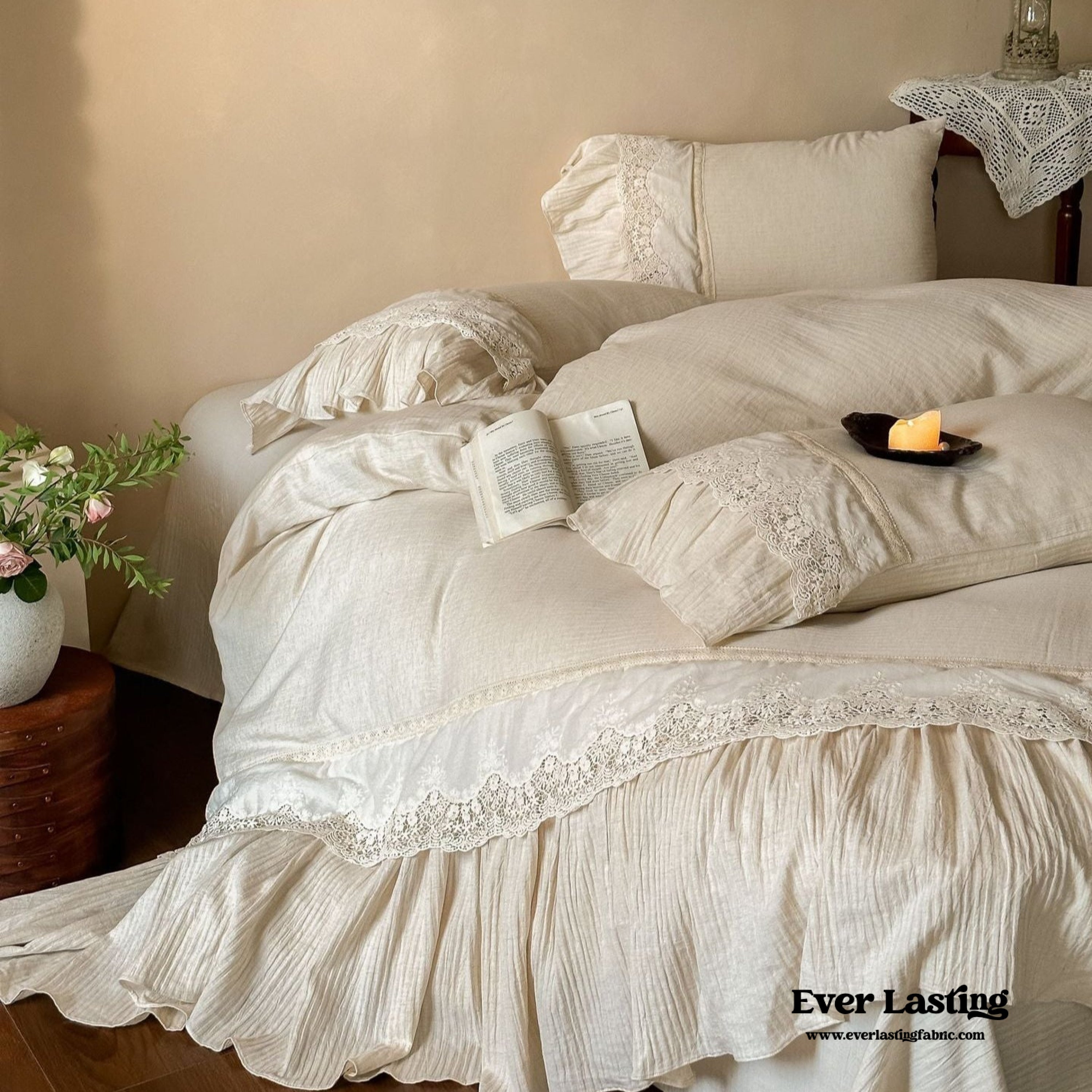 Amelie Lace Embroidered Linen Cotton Bedding Set