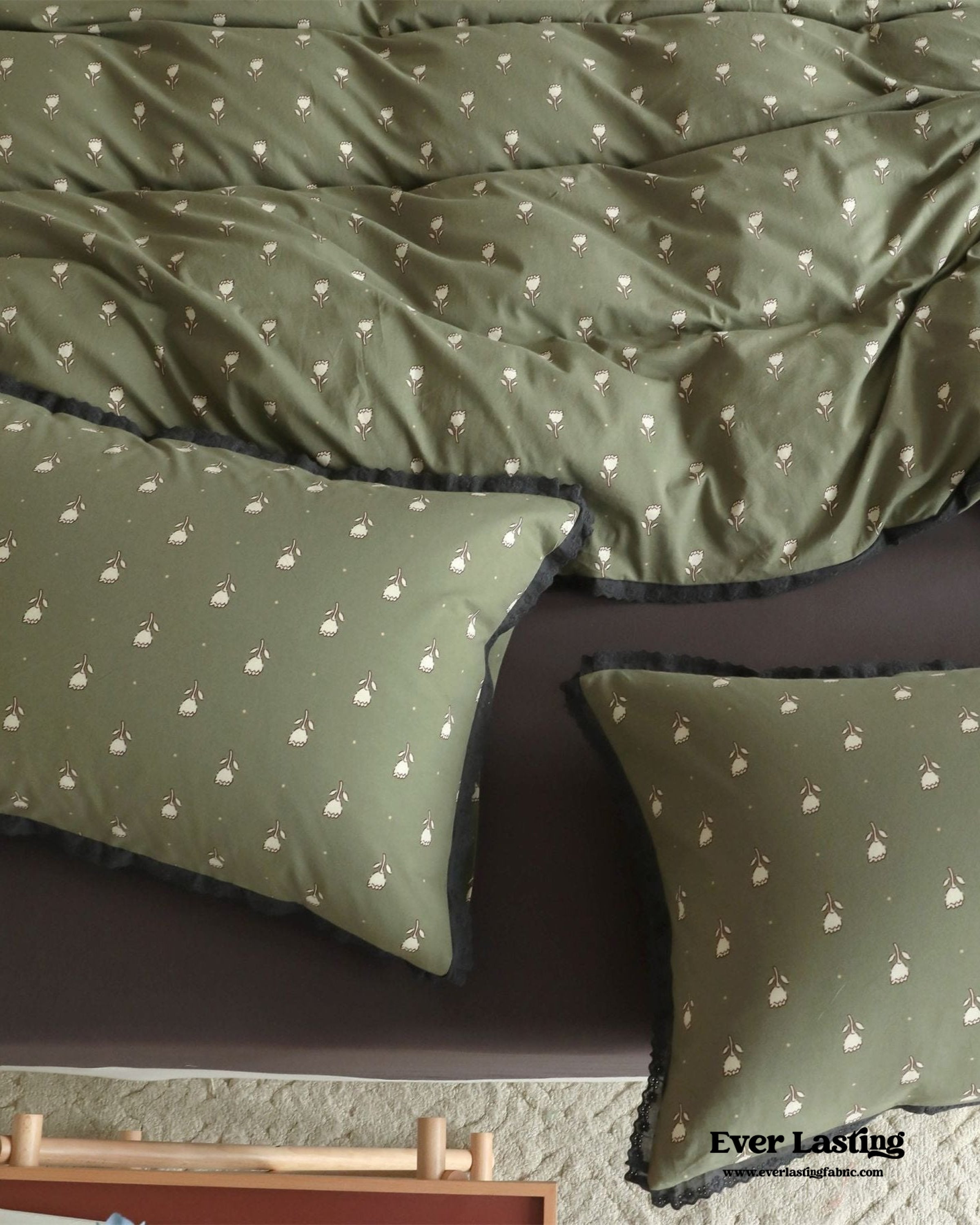 Anaya Rose French Vintage Bedding Set - Green + Brown