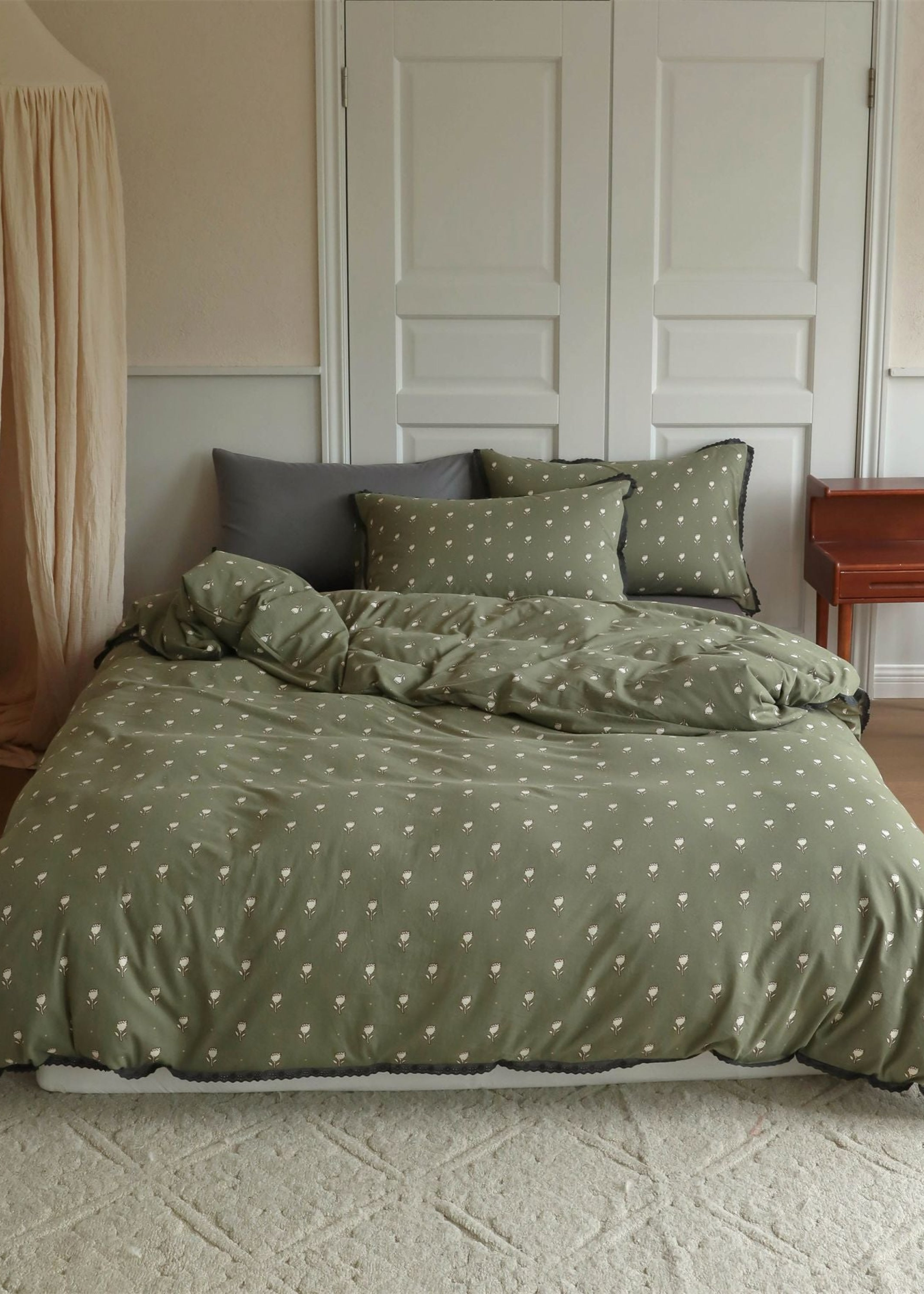 Anaya Rose French Vintage Bedding Set - Green + Brown