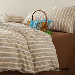 Ava Vintage Striped Cotton Bedding Set - Beige Striped
