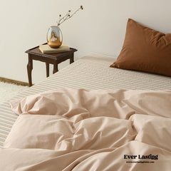 Ava Vintage Striped Cotton Bedding Set - Beige Solid